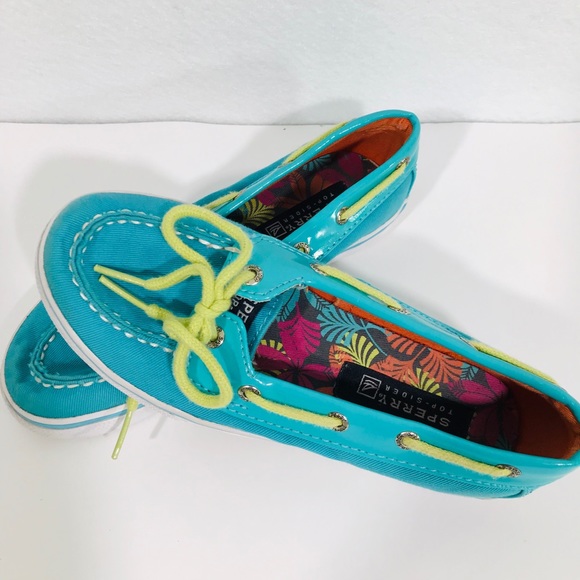 SPERRY Topsiders Shoes Size 1 Teal Biscayne EUC - Picture 2 of 8